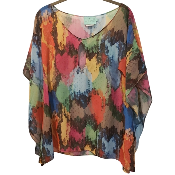 Judith March Orange and Blue Dolman Sleeve Blouse  Sz Small - Picture 1 of 6